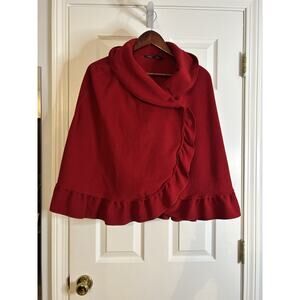 Sandra Red Fleece Wrap Jacket Ruffle Hem One Size Adult Cozy Asym Button